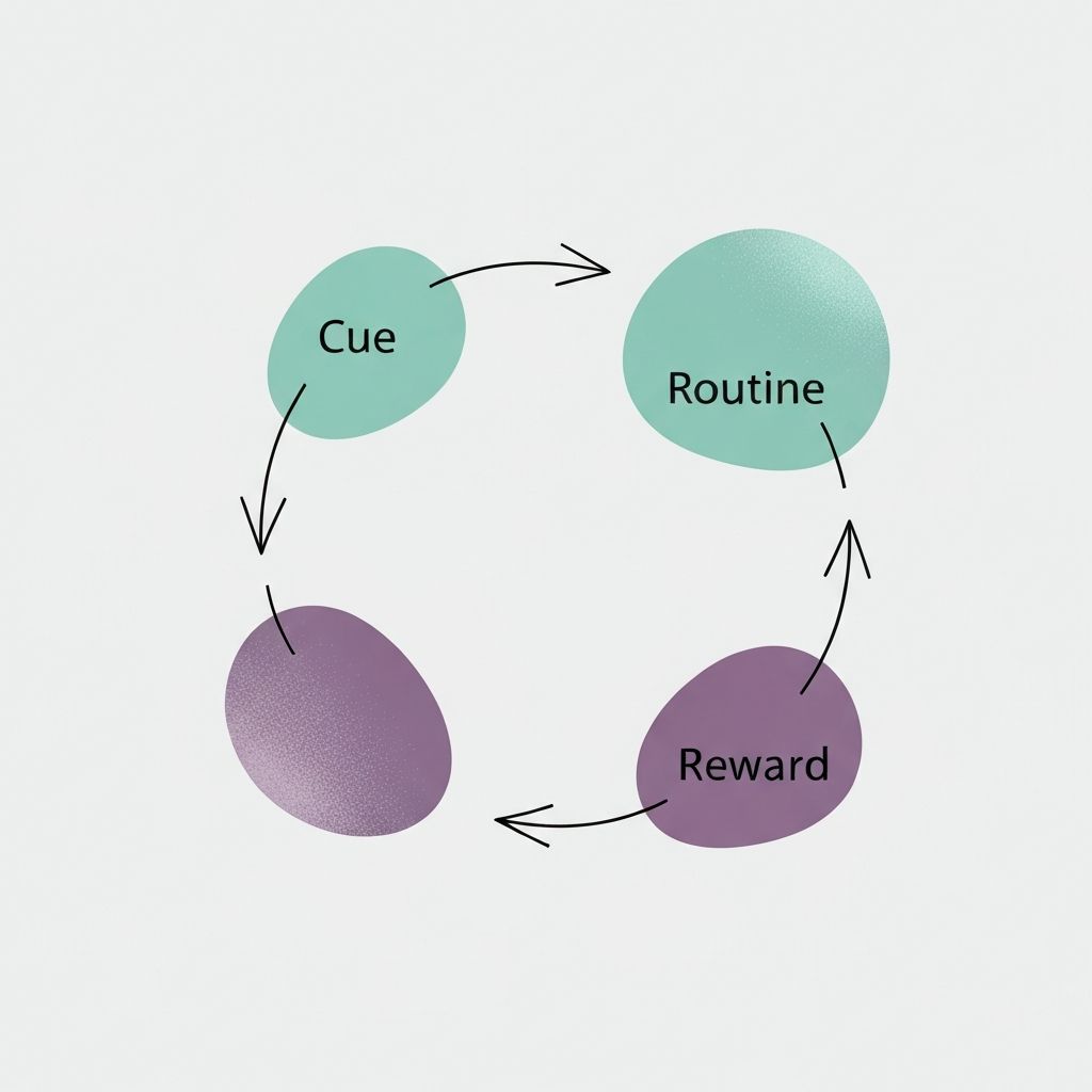 Minimalist illustration of cue-routine-reward cycle