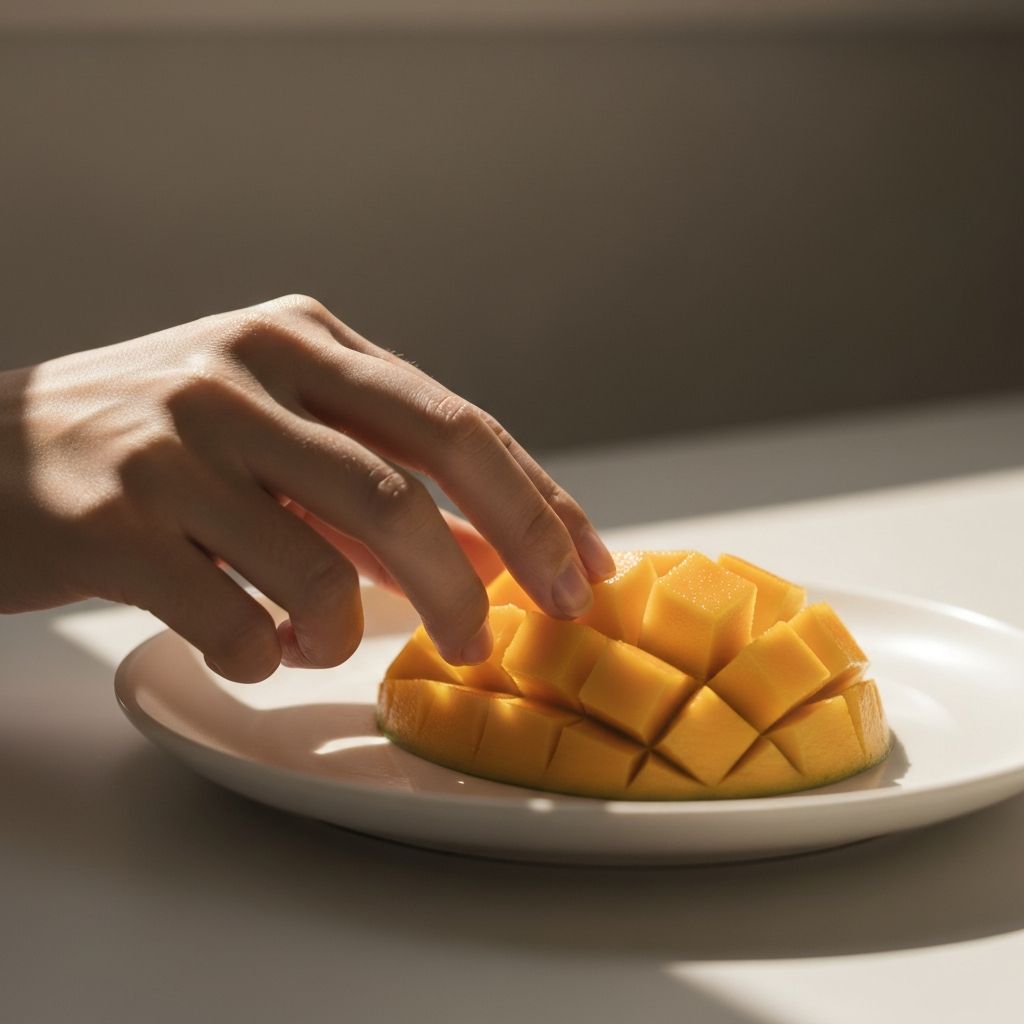 Mindful eating moment with fresh food